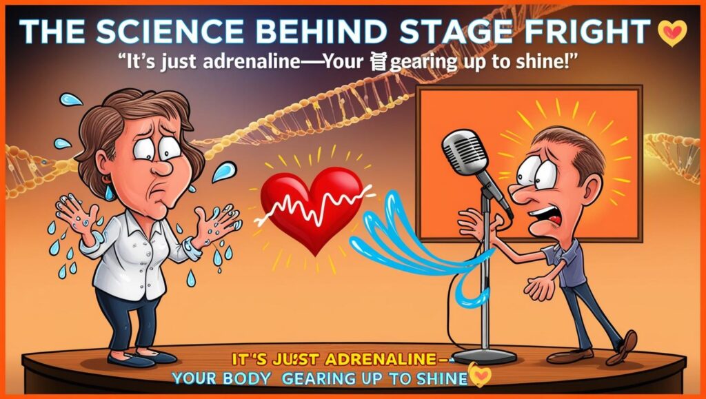 Public speaking tips and strategies for overcoming stage fright with confident presenter addressing audience