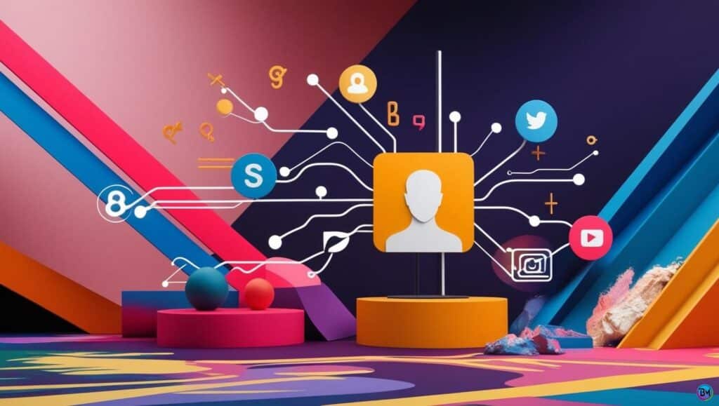an image of social media icons on a colorful background expressing the importance of the use of a Personal Brand Generator