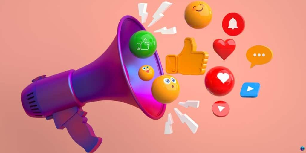 a megaphone with emojis and icons for reference - how to create a personal brand on Instagram